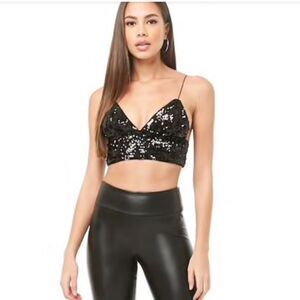Forever 21 Party Collection Black Sequin Festival Bralette Top Large